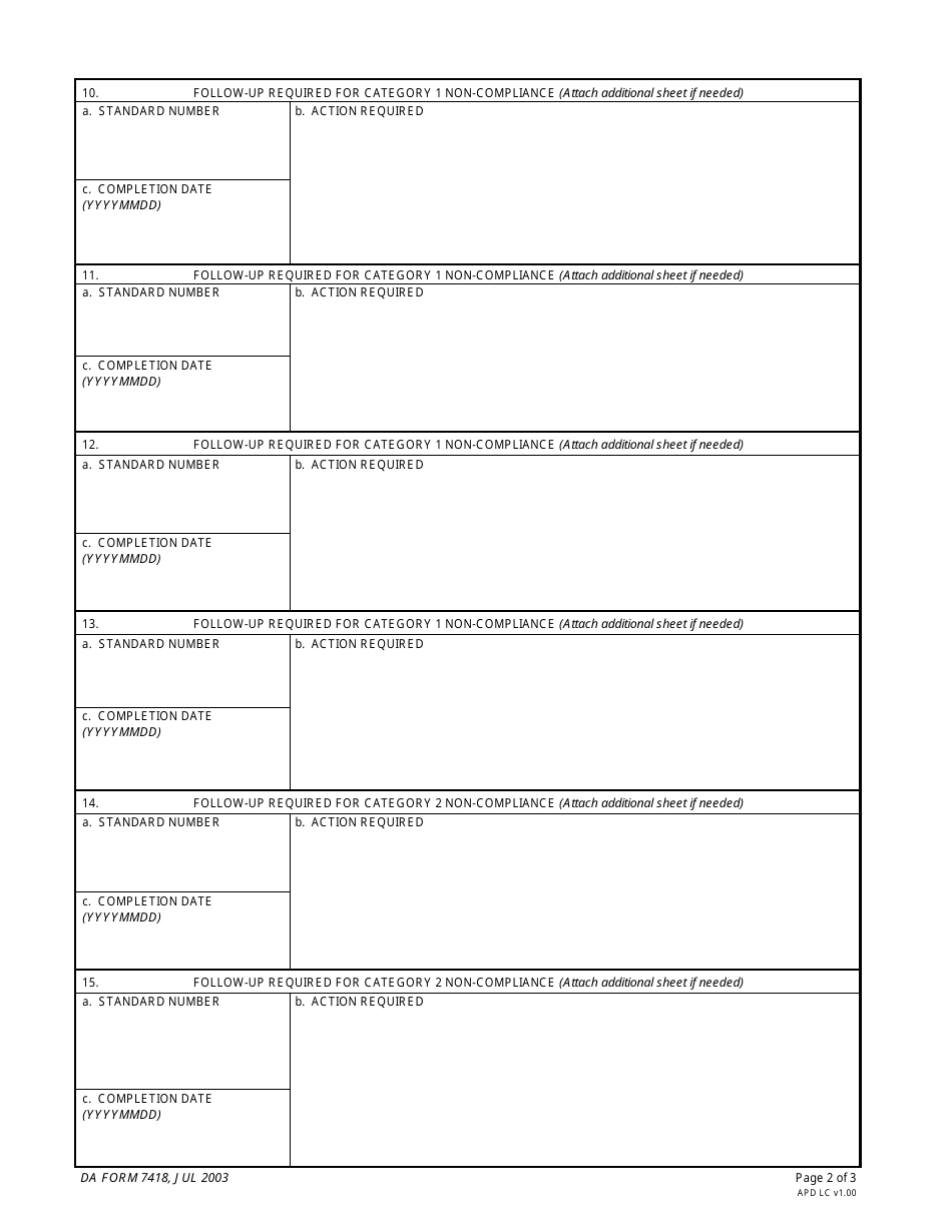 DA Form 7418 Army Community Service Accreditation Report, Page 2