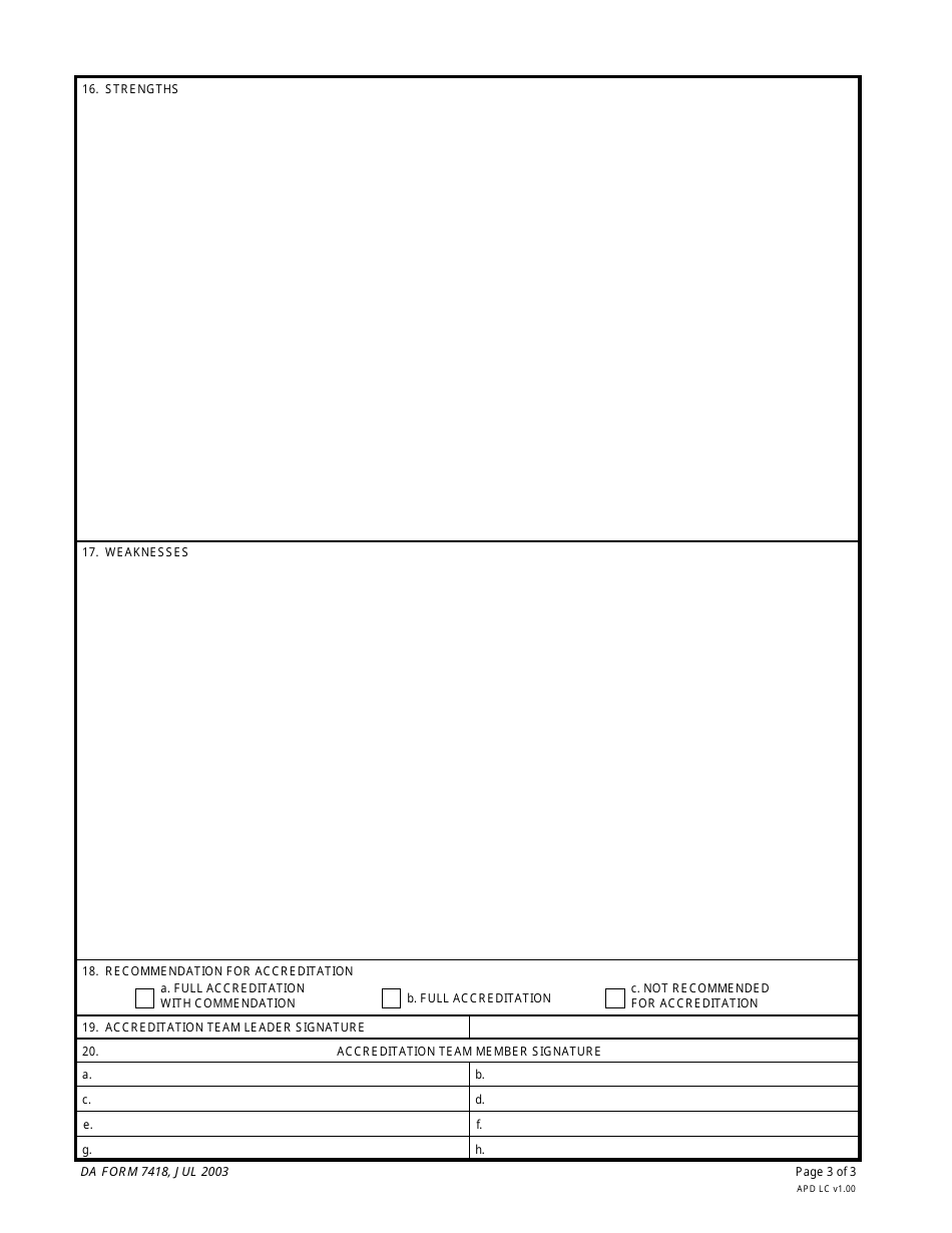 DA Form 7418 Army Community Service Accreditation Report, Page 3