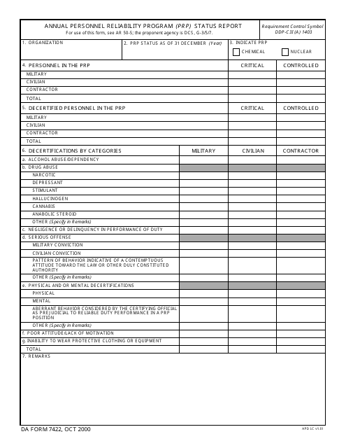 DA Form 7422  Printable Pdf