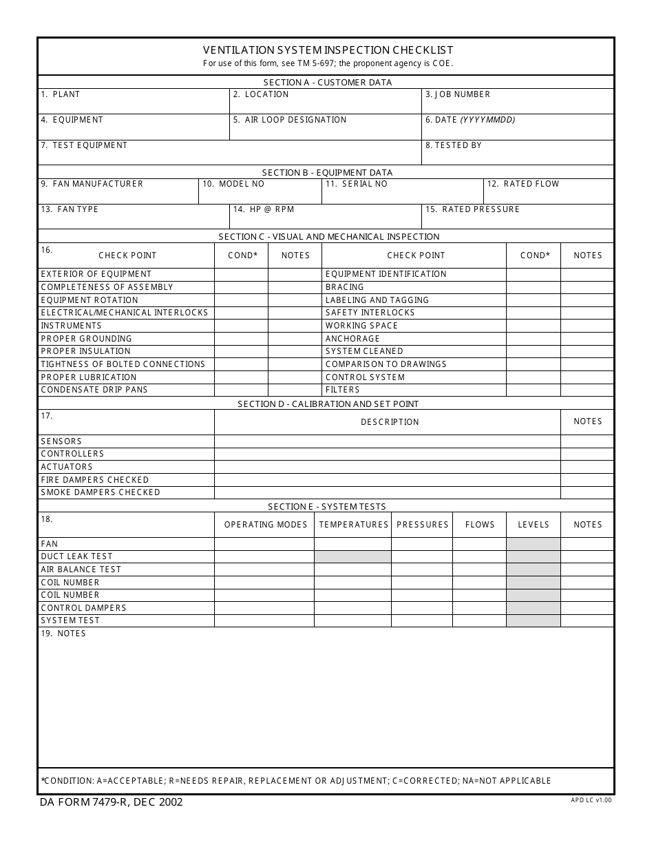 DA Form 7479-R Ventilation System Inspection Checklist, Page 1