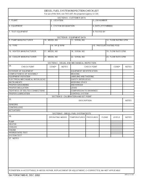 DA Form 7480-R  Printable Pdf