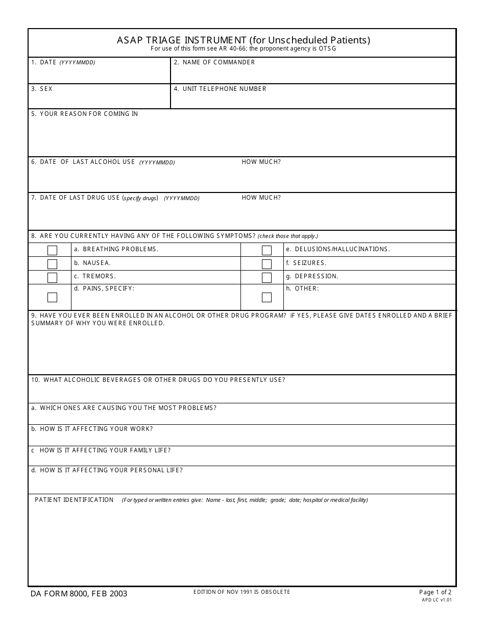 DA Form 8000 - Fill Out, Sign Online and Download Fillable PDF | Templateroller