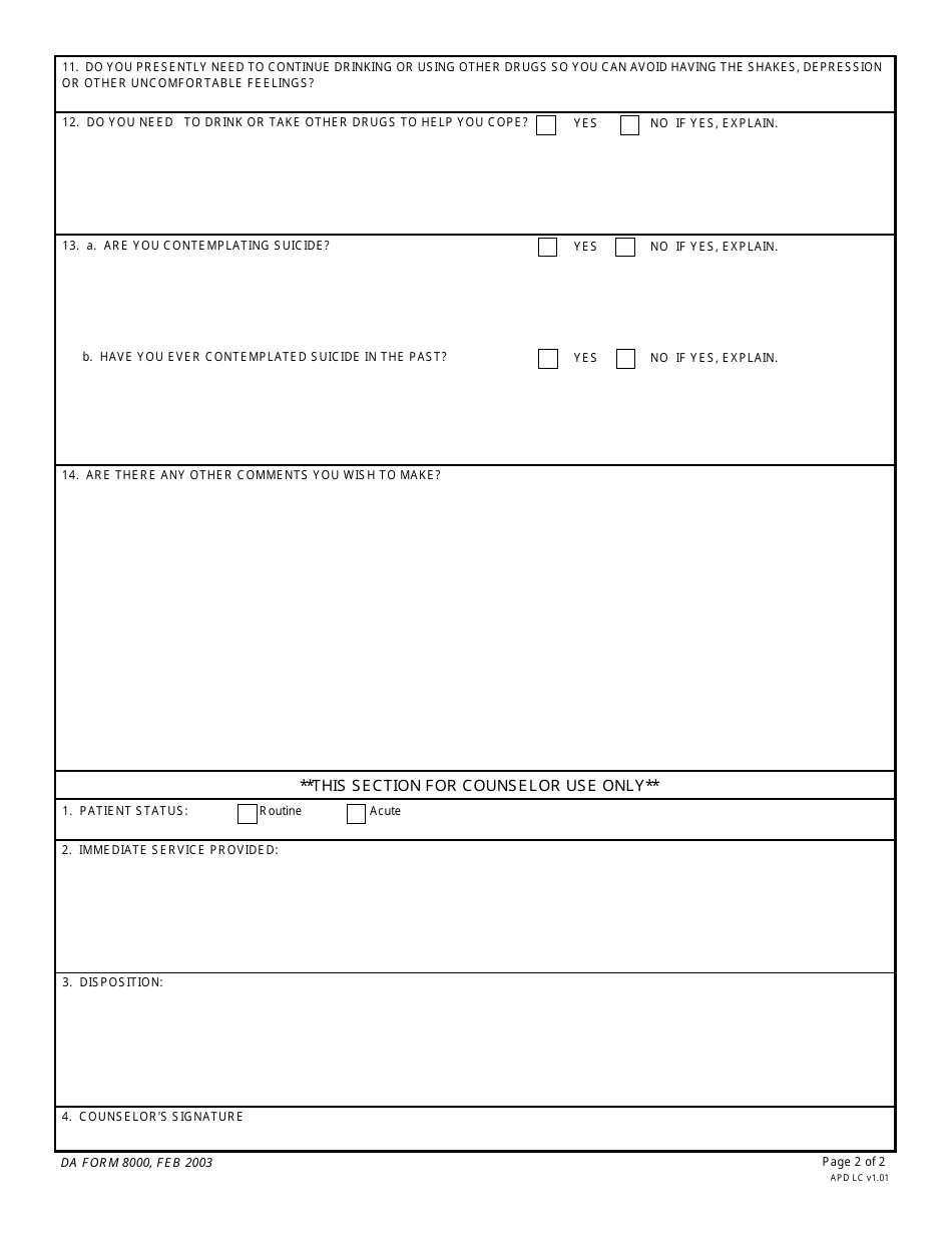 DA Form 8000 Asap Triage Instrument (For Unscheduled Patients), Page 2