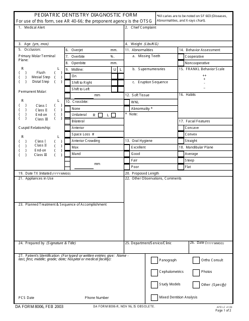 DA Form 8006  Printable Pdf