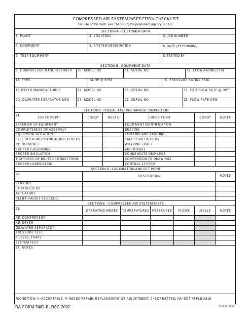DA Form 7482-r Compressed Air System Inspection Checklist