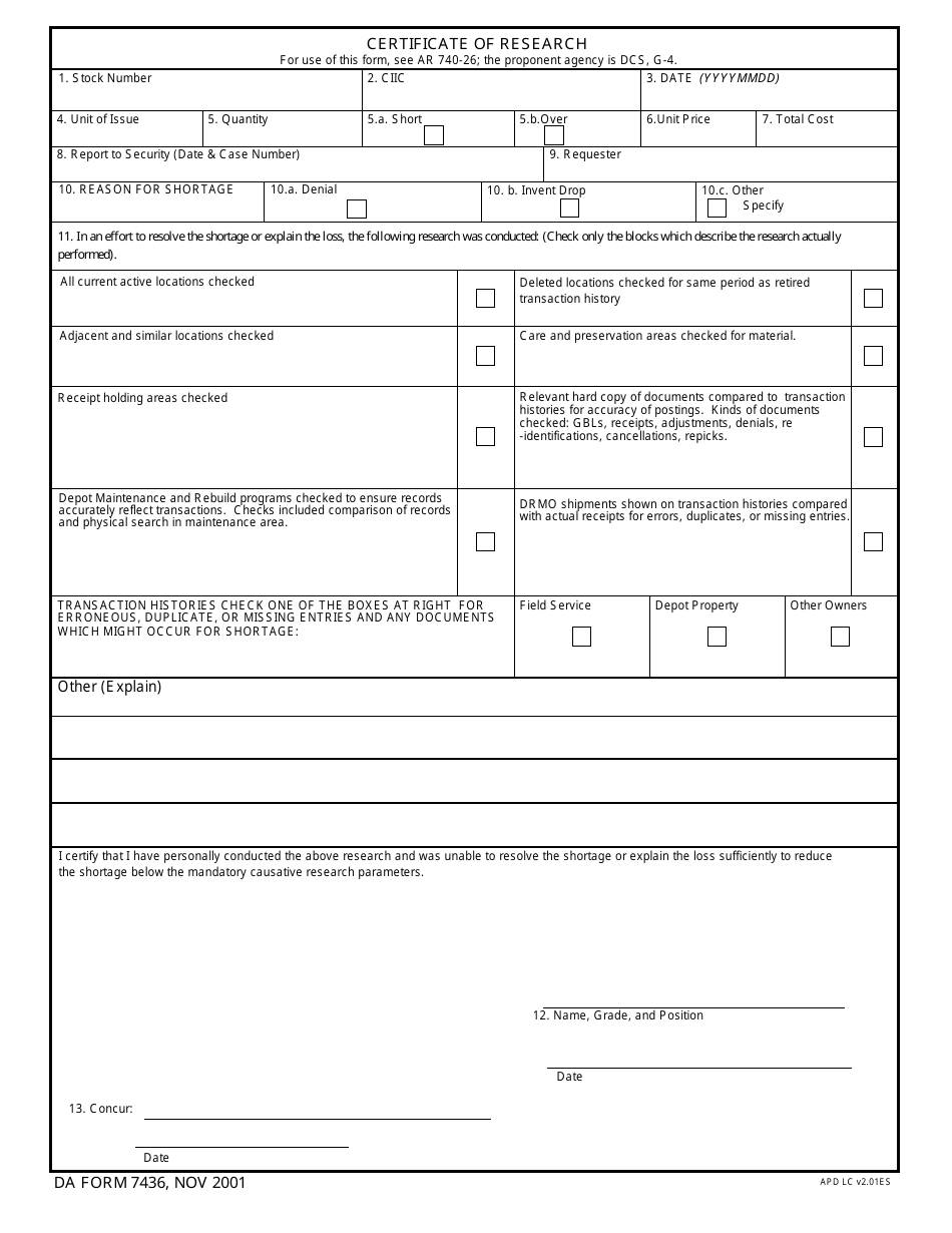 DA Form 7436 - Fill Out, Sign Online and Download Fillable PDF ...