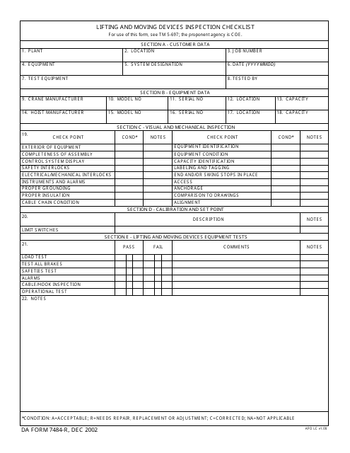 DA Form 7484-r Lifting and Moving Devices Sys Inspection Checklist