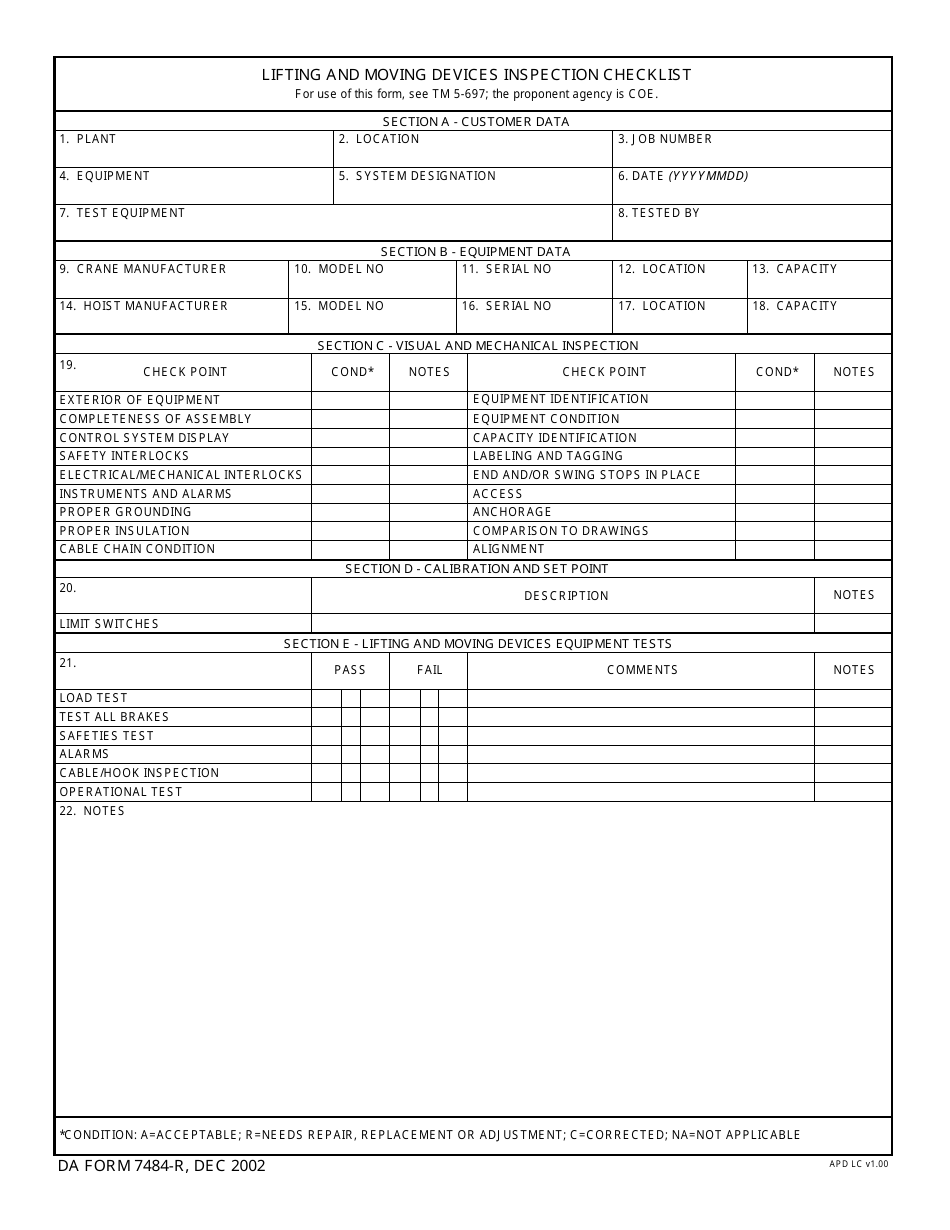 DA Form 7484-r Lifting and Moving Devices Sys Inspection Checklist, Page 1