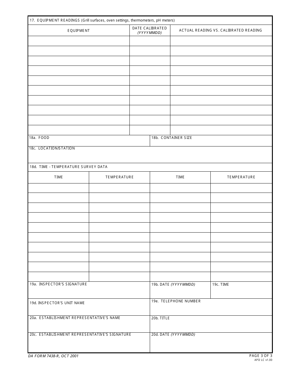 DA Form 7438-r Hazard Analysis Critical Control Point (Ccp) Monitoring Report, Page 3