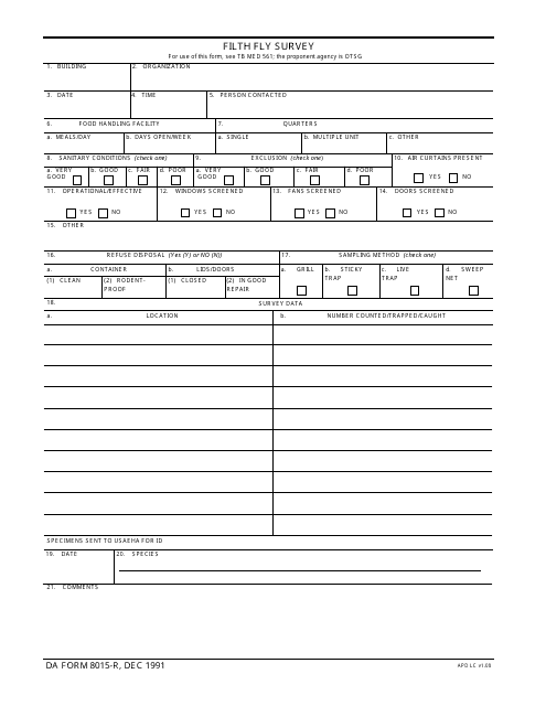 DA Form 8015-r Filth Fly Survey
