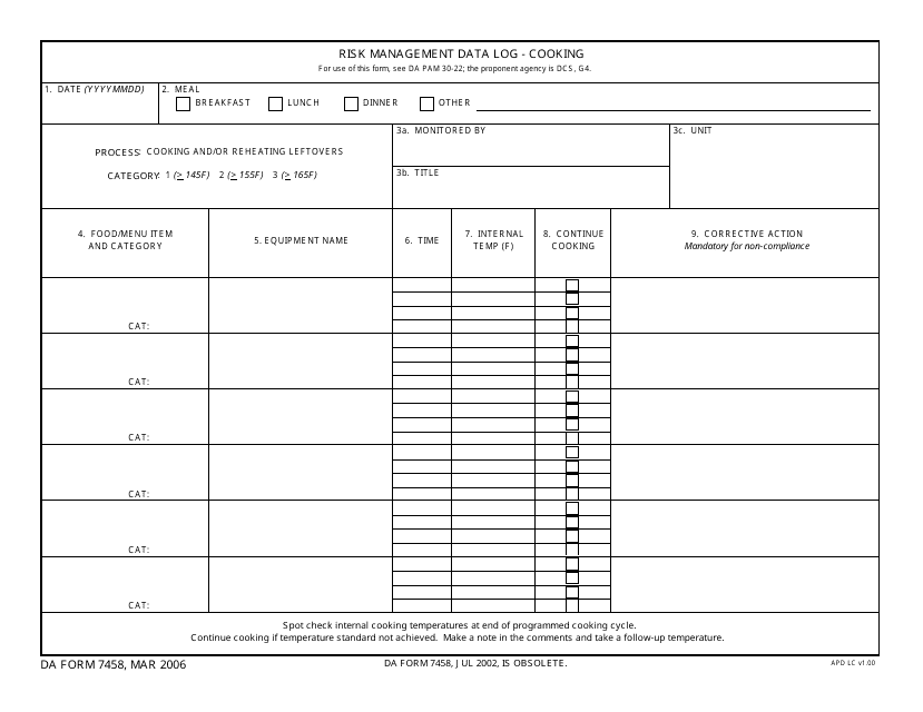 DA Form 7458  Printable Pdf