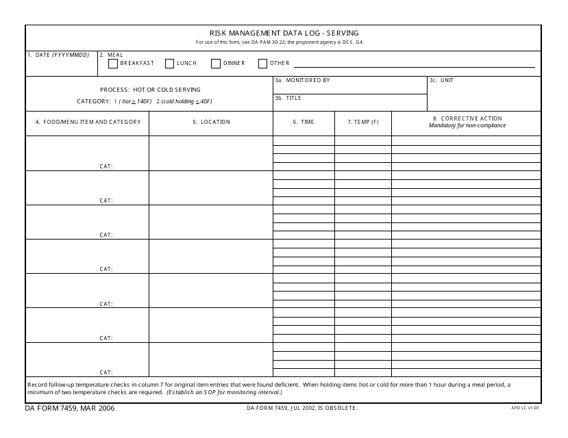 DA Form 7459  Printable Pdf