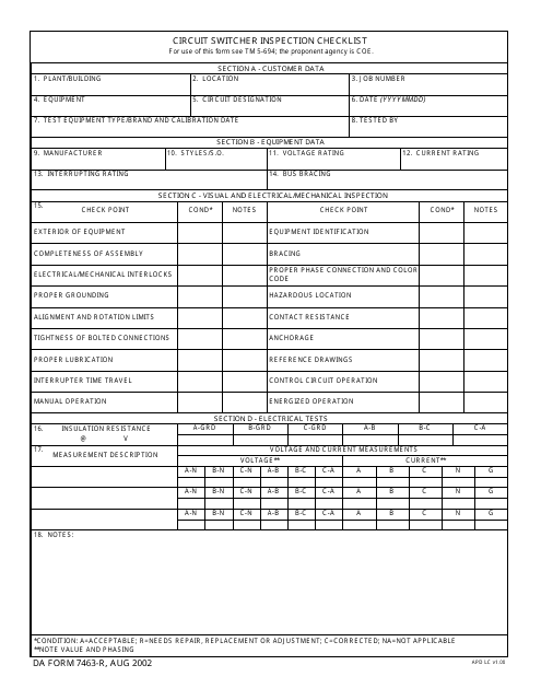 DA Form 7463-r Circuit Switcher Inspection Checklist