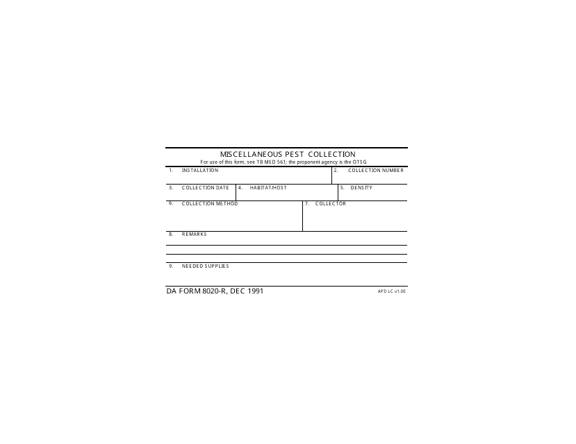DA Form 8020-r  Printable Pdf