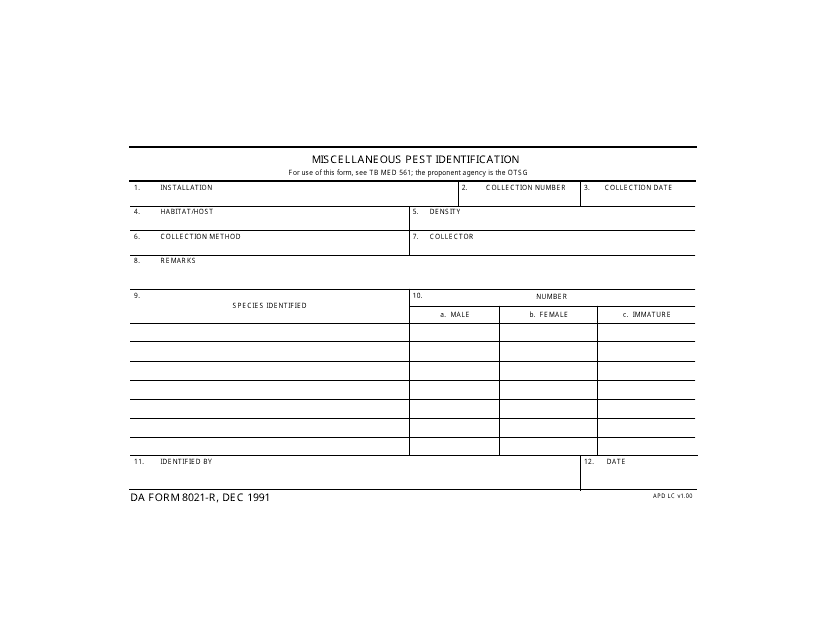 DA Form 8021-r Miscellaneous Pest Identification
