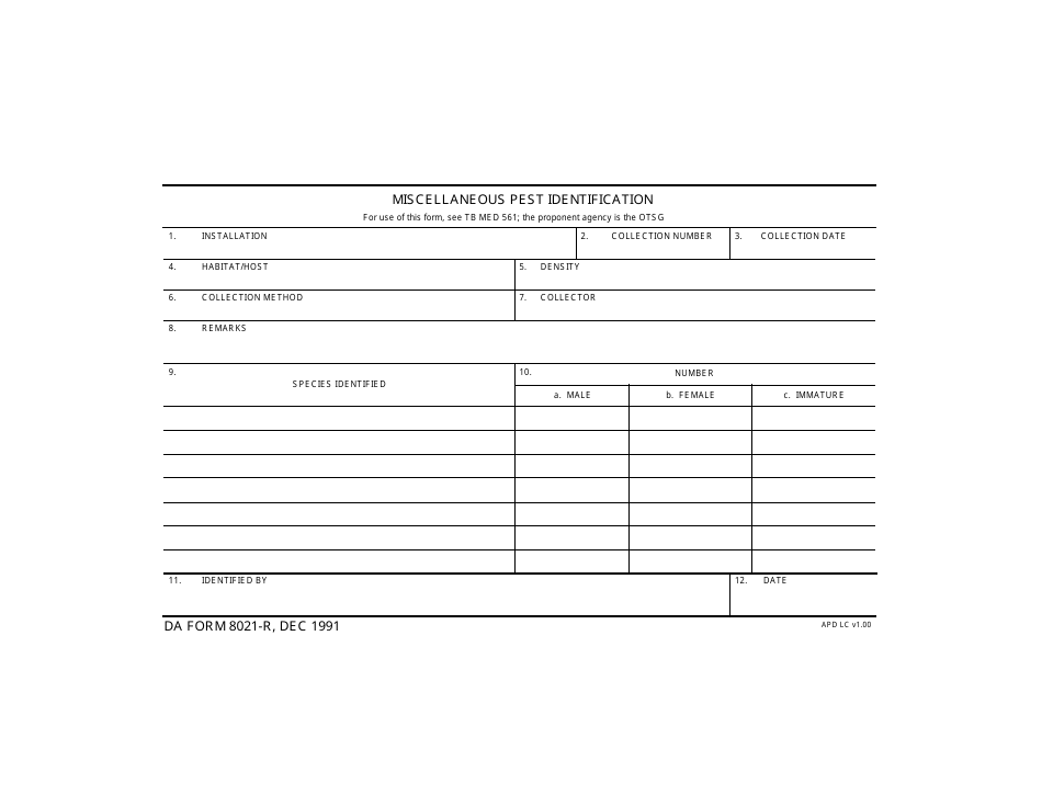 DA Form 8021-r Miscellaneous Pest Identification, Page 1