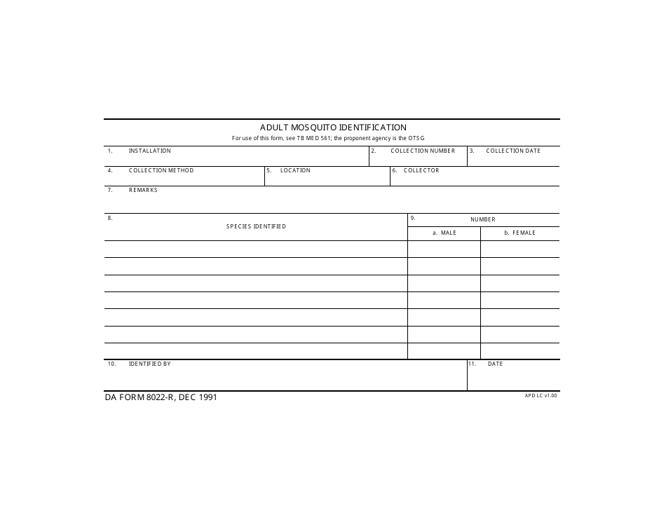 DA Form 8022-r Adult Mosquito Identification, Page 1