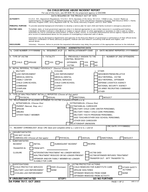 DA Form 7517  Printable Pdf
