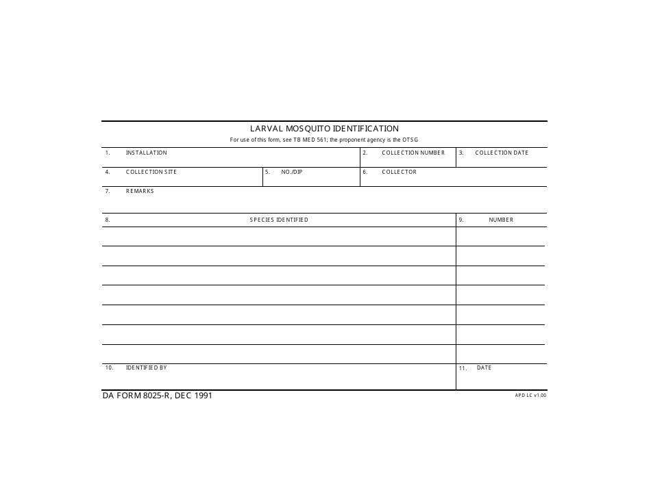 DA Form 8025-r Larval Mosquito Identification, Page 1