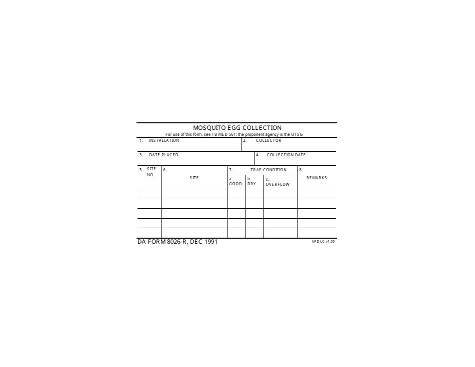 DA Form 8026-r Mosquito Egg Collection, Page 1