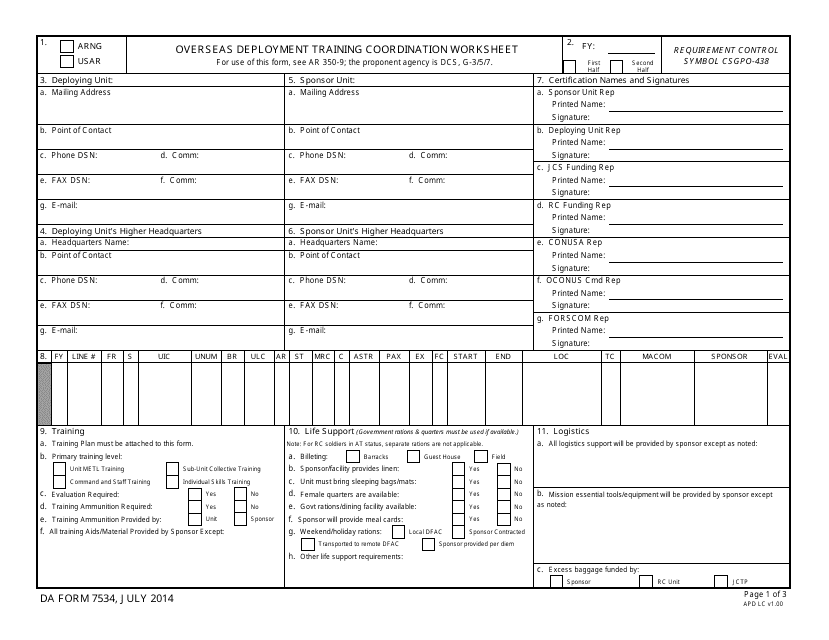 DA Form 7534  Printable Pdf