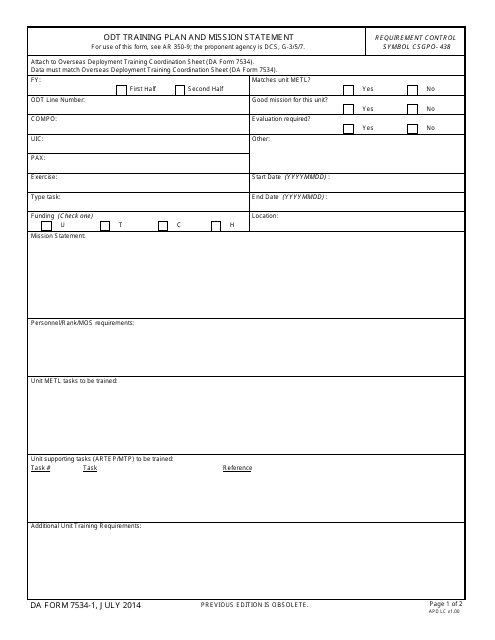 DA Form 7534-1 Odt Training Plan and Mission Statement