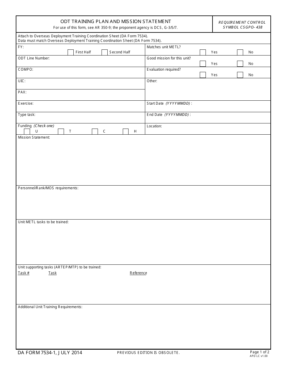 DA Form 7534-1 - Fill Out, Sign Online and Download Fillable PDF ...