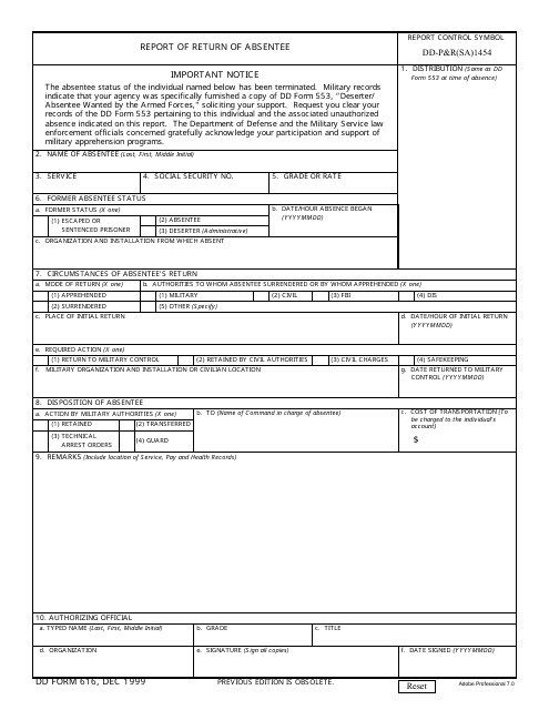 DD Form 616  Printable Pdf