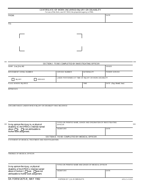 DA Form 2675-r  Printable Pdf