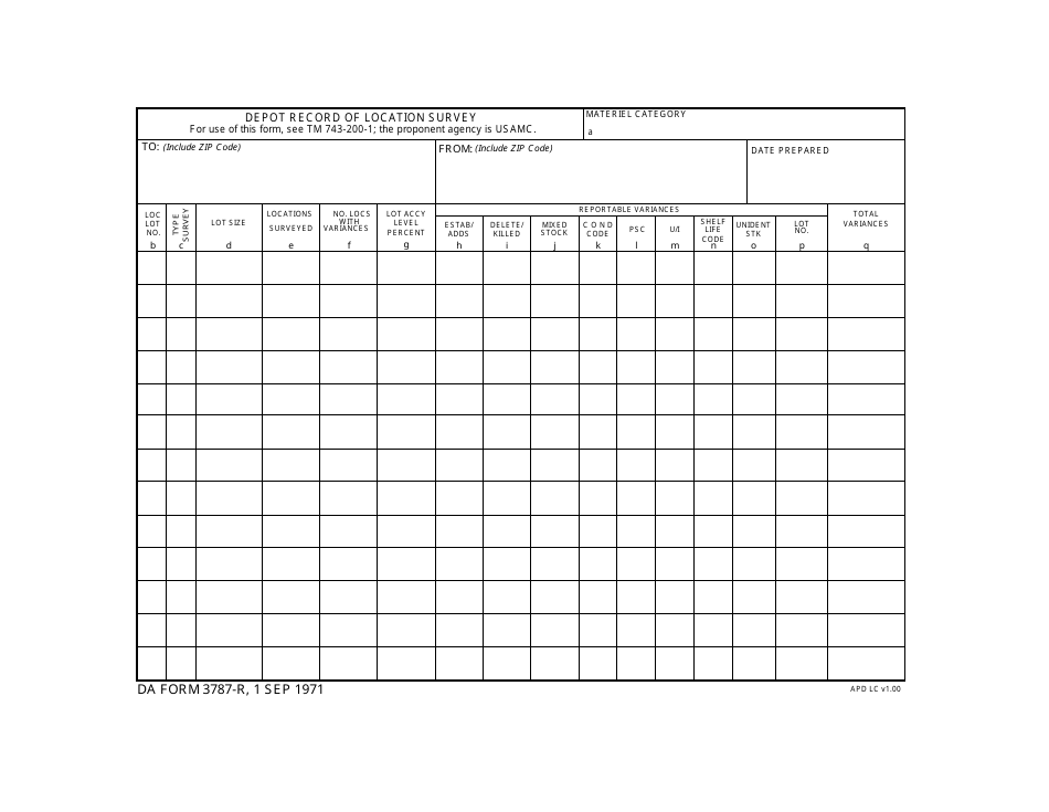 DA Form 3787-r Depot Report of Location Survey, Page 1