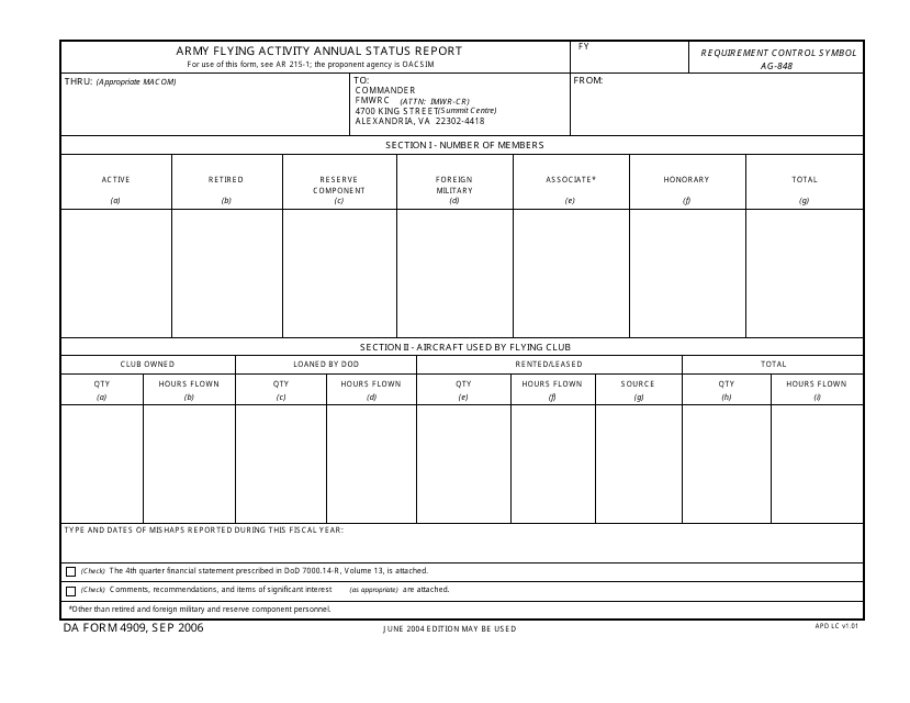 DA Form 4909  Printable Pdf