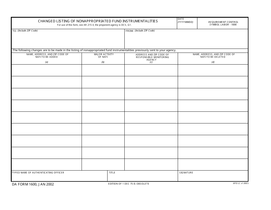 Da Form 1600 Fill Out Sign Online And Download Fillable Pdf