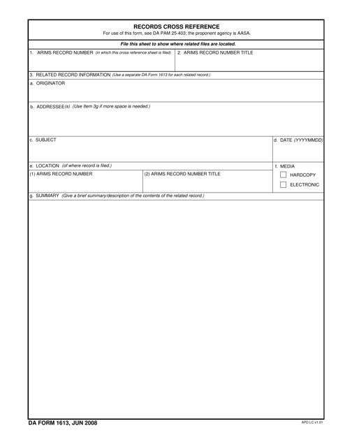 DA Form 1613 Download Fillable PDF or Fill Online Records Cross ...