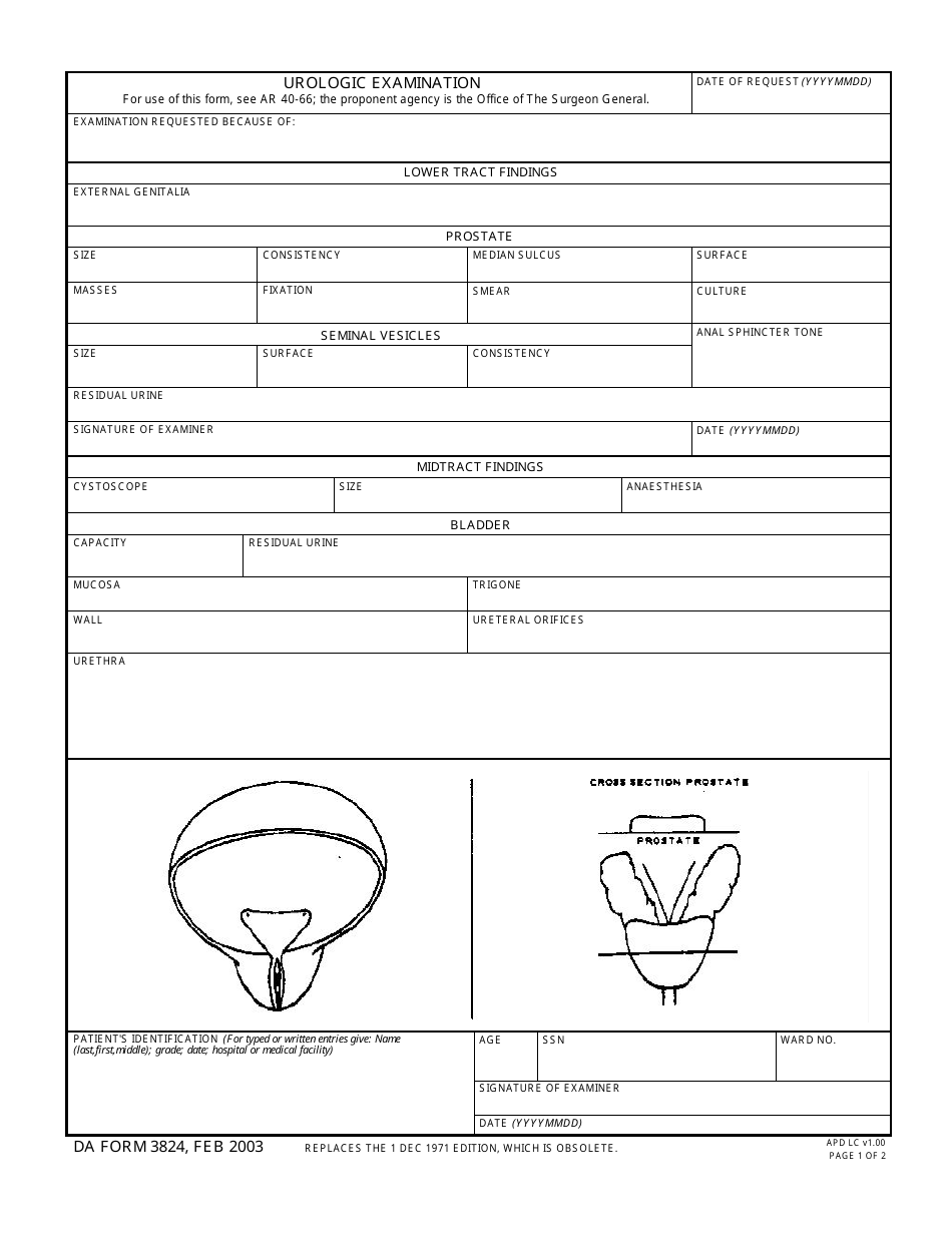 DA Form 3824 Urologic Examination, Page 1