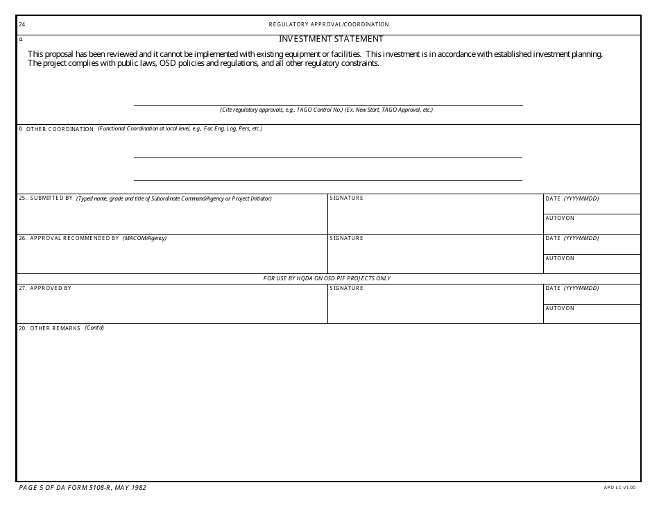 DA Form 5108-r Documentation for Productivity Capital Investments Program, Page 5