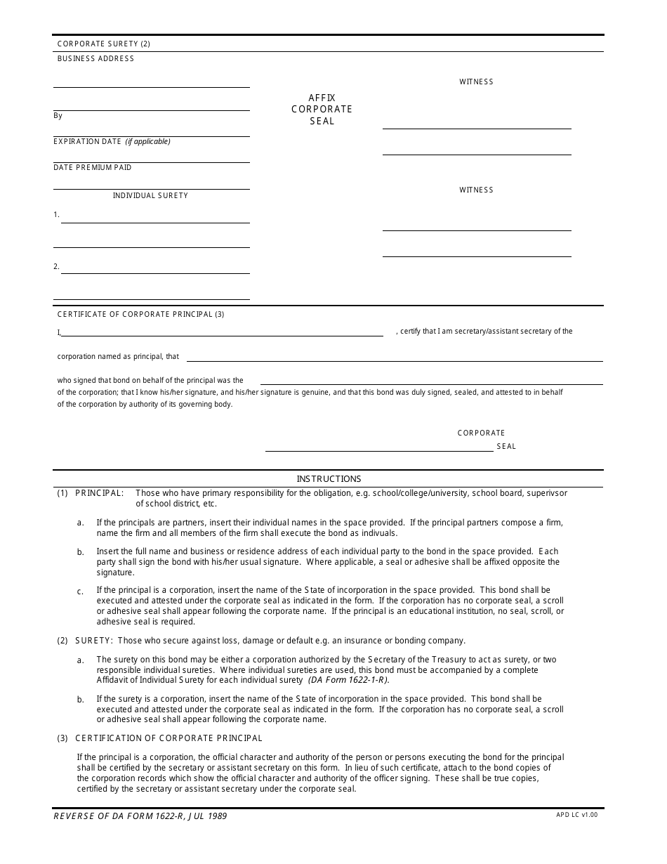 DA Form 1622-r Bond for Safekeeping of Government Property Issued to Educational Institutions, Page 2