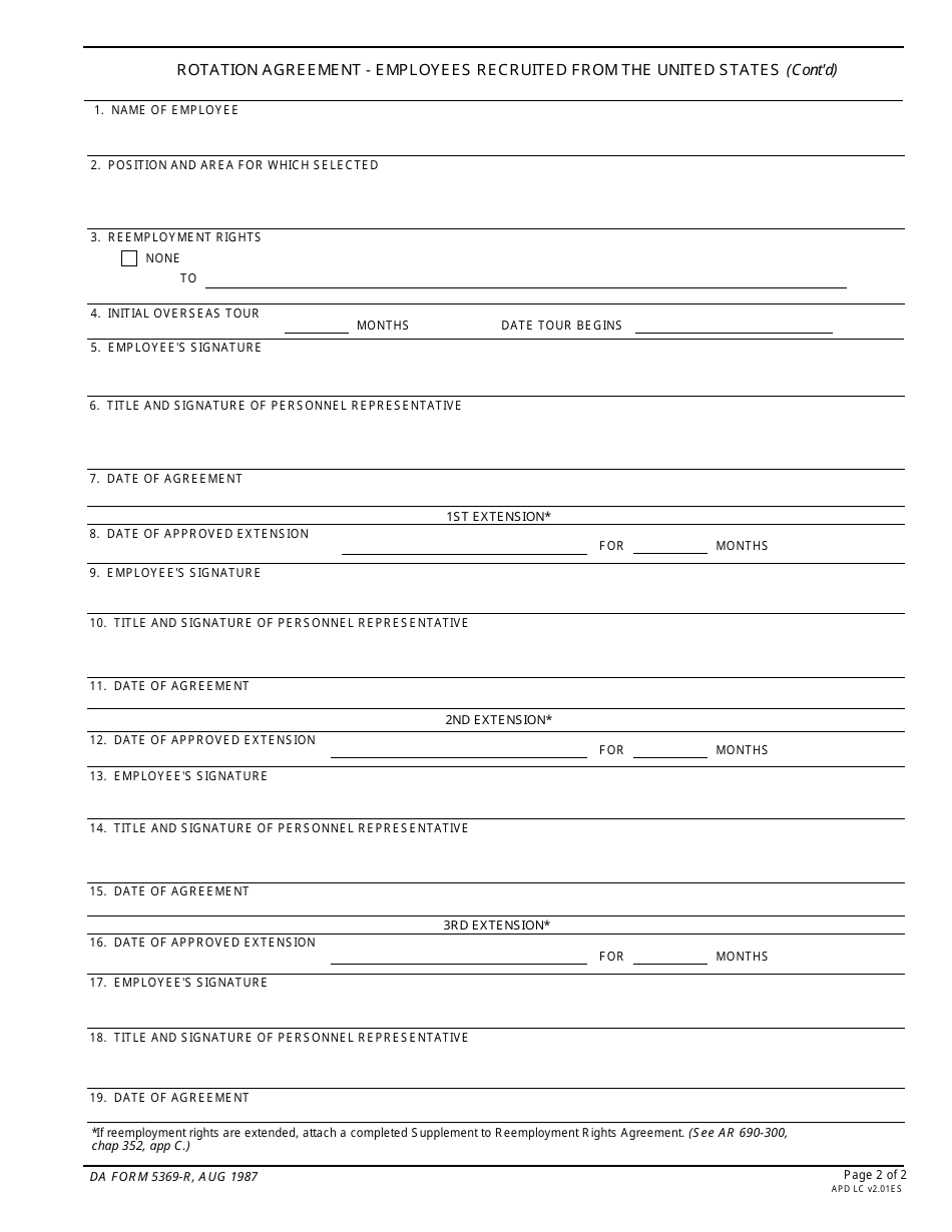 DA Form 5369 Rotation Agreement - Employees Recruited From the United States, Page 2