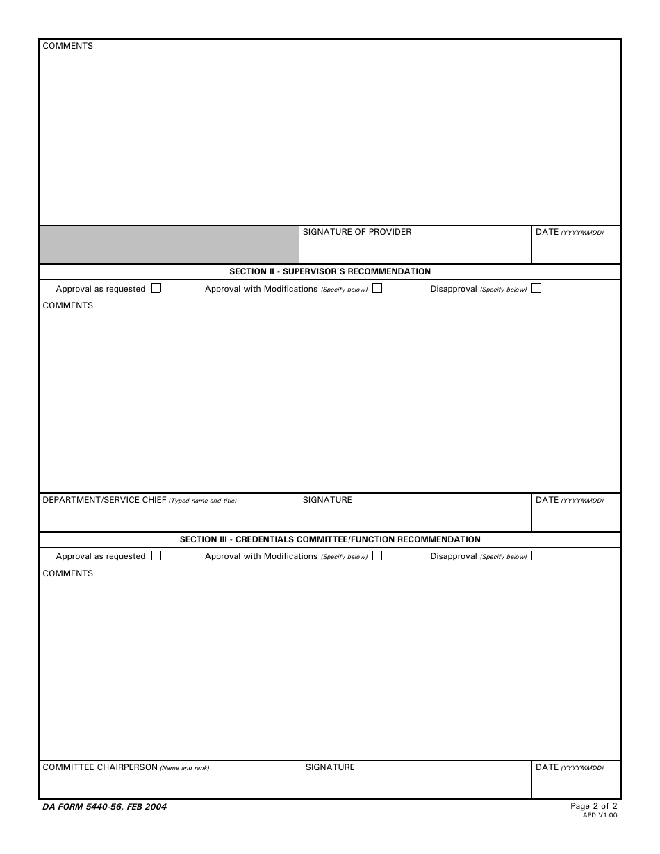 DA Form 5440-56 Delineation of Clinical Privileges - Blood Services, Page 2
