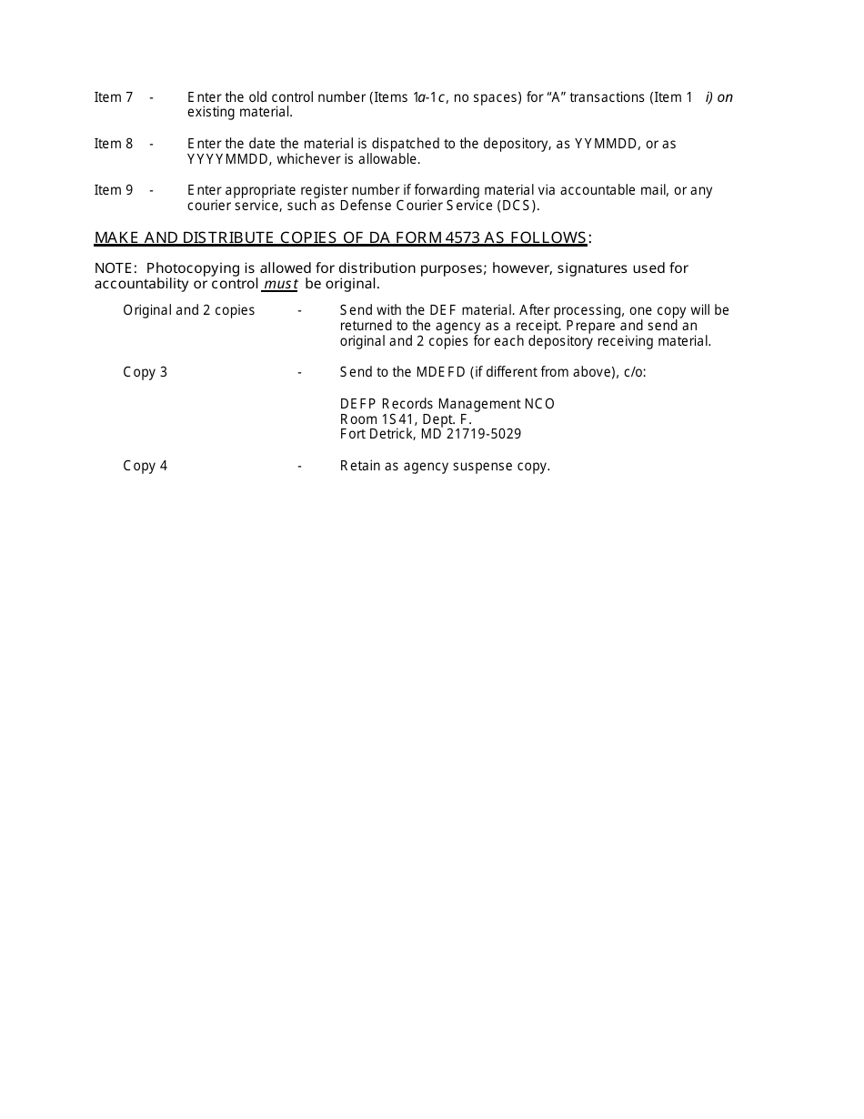 DA Form 4573 Document Control and Destruction Certificate, Page 5