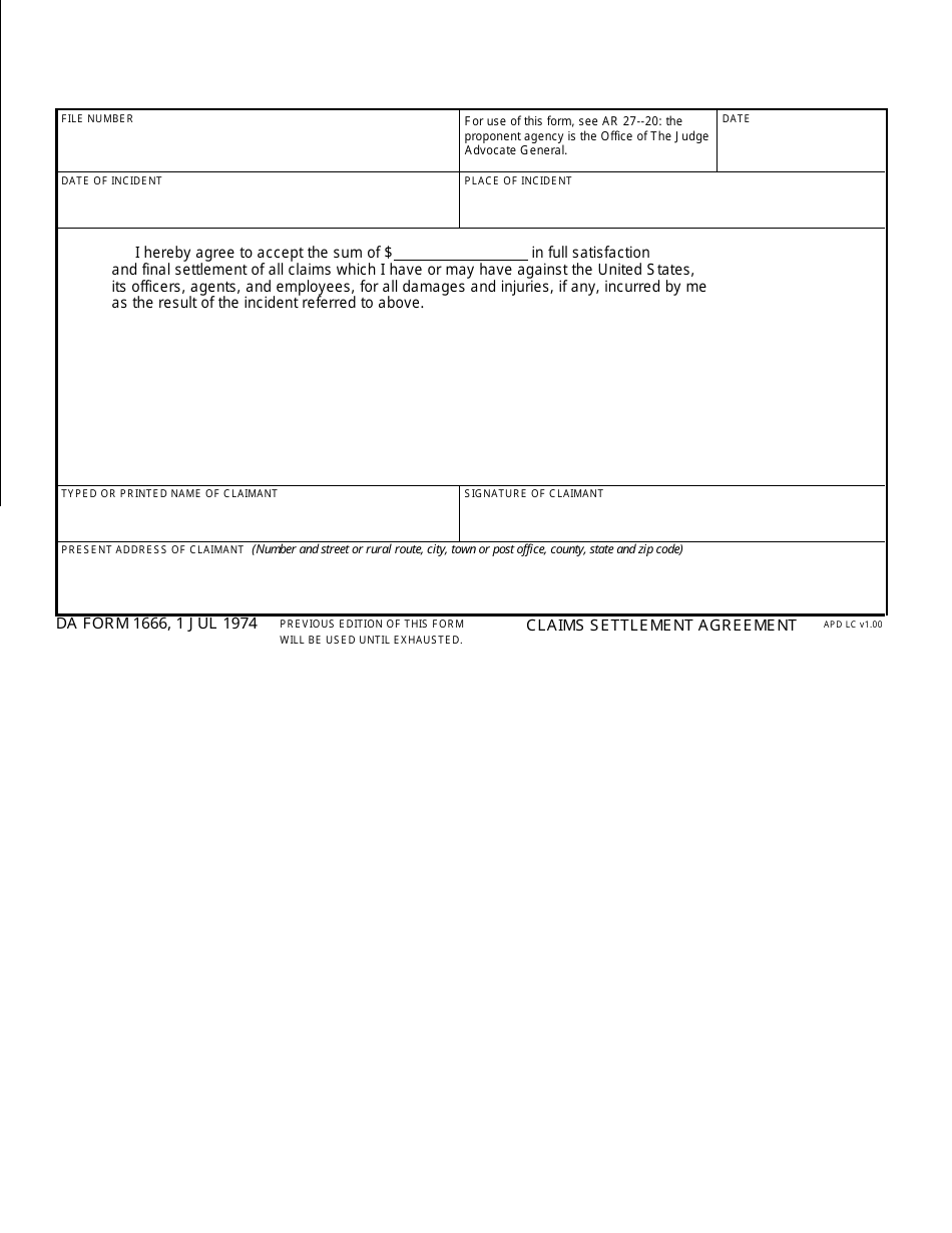 DA Form 1666 Claims Settlement Agreement, Page 4