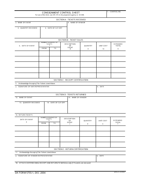 DA Form 5755-1  Printable Pdf