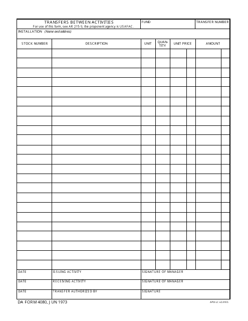 DA Form 4080  Printable Pdf