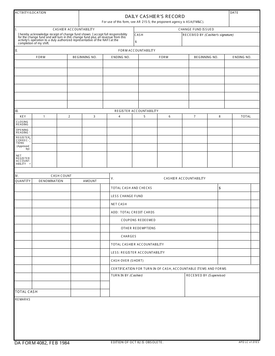 Da Form 4082 - Fill Out, Sign Online And Download Fillable Pdf 