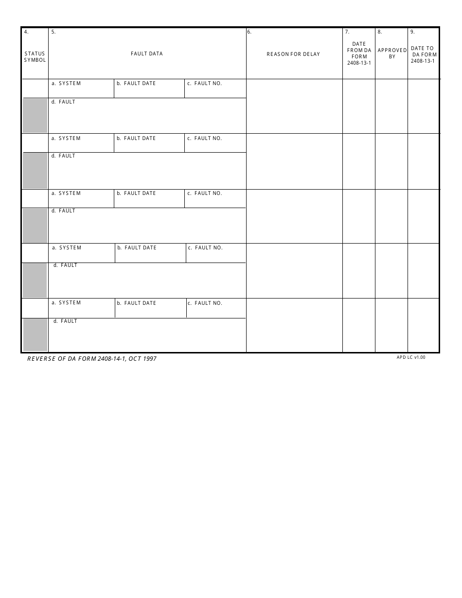 DA Form 2408-14-1 Uncorrected Fault Record (Aircraft), Page 2