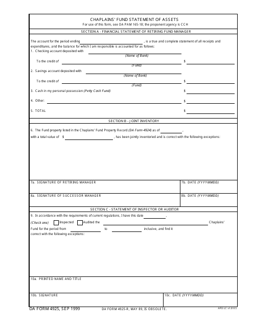 DA Form 4925  Printable Pdf