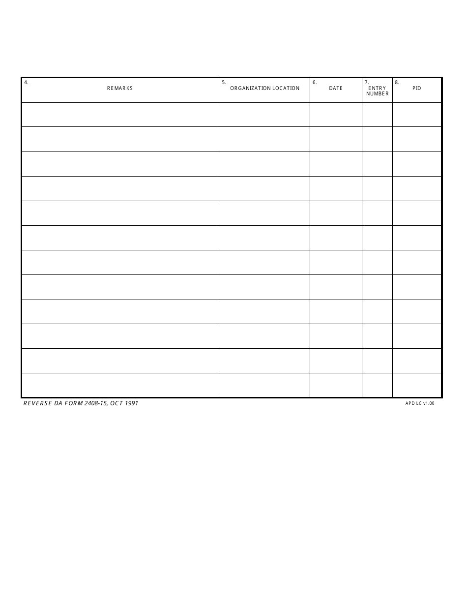 DA Form 2408-15 Historical Record for Aircraft, Page 2