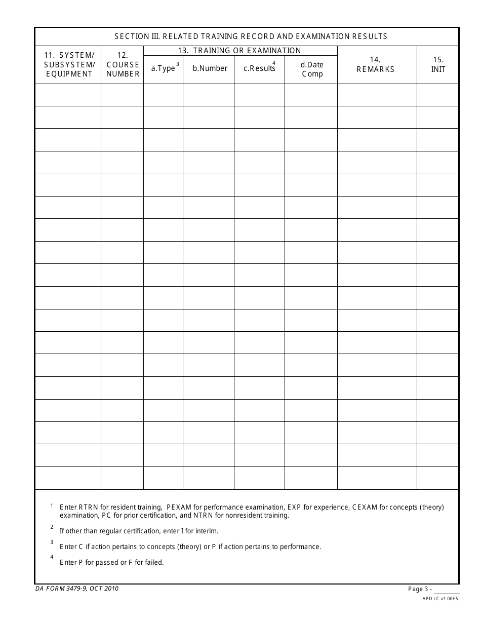 DA Form 3479-9 Atc Maintenance Personnel Certification and Related Training Record, Page 3
