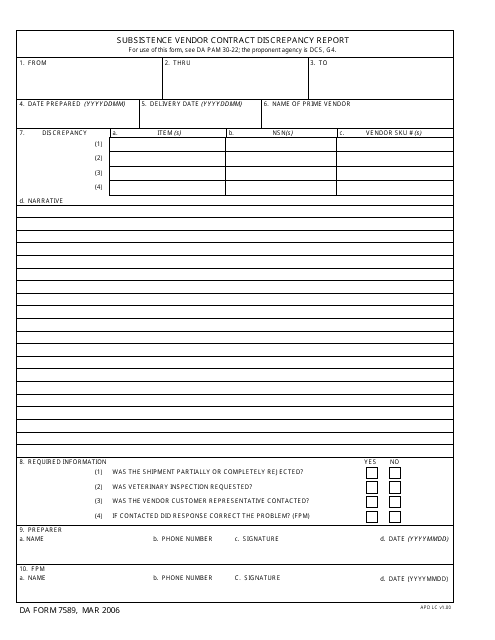 DA Form 7589  Printable Pdf