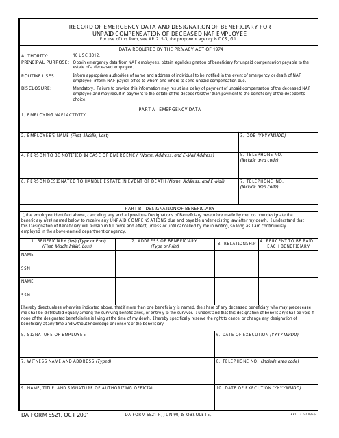 DA Form 5521 - Fill Out, Sign Online and Download Fillable PDF ...
