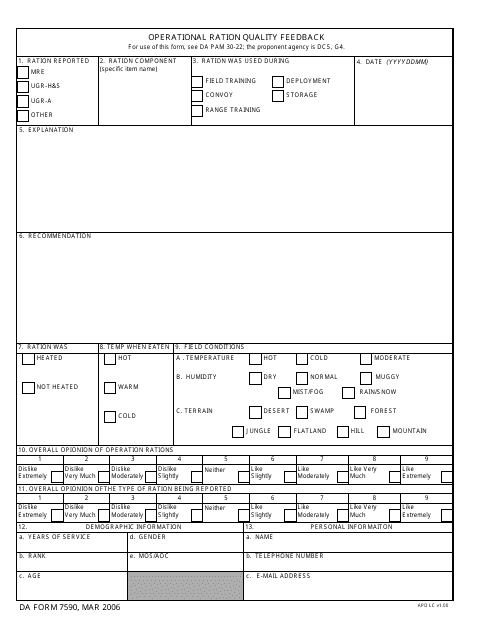 DA Form 7590  Printable Pdf